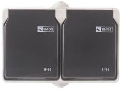 EMOS Priză dublă cu împământare, gri-negru, IP44 70958