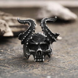 NNM Inel Horned Satan Devil Skull - 10698-SI-BXG