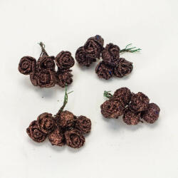  Rózsa csokor csillámos barna 6 fejes 4cs/csomag (CCR7594BARN)