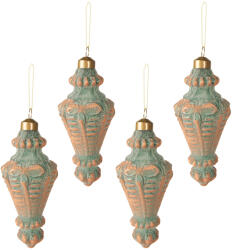 Clayre & Eef Set 4 globuri sticla verde cupru 6x14 cm (6GL3952)