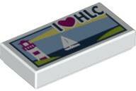 LEGO® 3069bpb0382c1 - LEGO fehér csempe 1 x 2 méretű, világítótorony, hajó mintával és 'I Love HLC' felirattal (3069bpb0382c1)