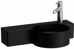 Laufen VAL Kézmosó, kör alakú, bal oldali polccal, 430 mm-re vágható, túlfolyónyílás nélkül, 1 csaplyukkal jobb oldalon, Fekete matt H8152847161141 (H8152847161141)