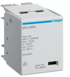 HAGER SPN080N Túlfesz. levezető tartalék betét, T1+T2 SPN802(R)-hez, 100kA (SPN080N)