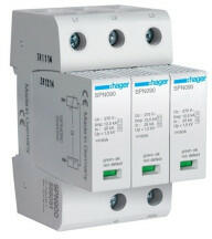 HAGER SPN900 Túlfesz. levezető T1+T2 3P. Dugaszolható, állapotjelző, 1, 5kV, 37, 5kA, TNC (4, 5modul) (SPN900)
