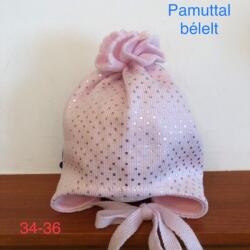 Vastag kötött baba sapka pamut béléssel - Rózsaszín ezüst apró mintával (34-36 cm fejkörfogat)