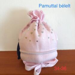 Vastag kötött baba sapka pamut béléssel - Rózsaszín ezüst szív mintával (34-36 cm fejkörfogat)