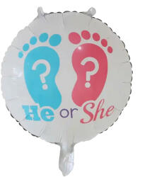 Mezőfi Team Kft Babaváró léggömb, He or She felirattal, 45 cm, csomagolt