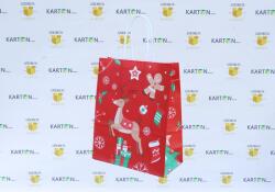 Szidibox Karton Sodrottfüles papírtáska, papírszatyor 18x22+8cm piros "rénszarvasos" karácsony (SZID-01528)