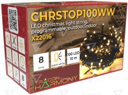 TRACON Ghirlandă lum. Crăciun cu LED, programabilă, int. /exterior 230VAC, 2+10M, 100LED, 3, 6W, 2600-2700K, IP44 (CHRSTOP100WW)
