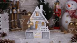 TRACON Calendar LED Crăciun cu cuburi, casă, din lemn, cu baterii Timer 6+18h, 8LED, 3000K, 2xAA (CHRACHS8WW)