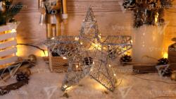 TRACON Stea LED de Crăciun, argintie, din metal, cu baterii Timer 6+18h, 20LED, 3000K, 2xAA (CHRSTG20SWW)