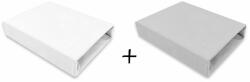 Qmini Set 2 cearceafuri cu elastic, Qmini, Pentru patut leagan sau patut co-sleeper, 90x50 cm, Din bumbac, Material certificat Oeko Tex Standard 100, White and Grey (6426972023993)