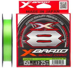 YGK Fir textil YGK X-Braid X8 Cord PE 150m, 0.090mm, 8lbs, Chartreuse (4582550712320)