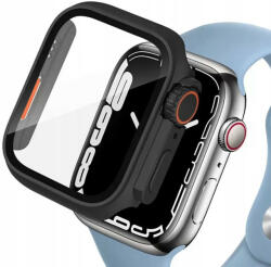 Apple Watch 7-9 (45mm), Műanyag védőkeret, kijelzővédő üveggel, szíj nélkül, TP Defense360, fekete/narancs - tok-shop