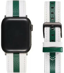 Apple Watch 4-6, SE, SE (2022) (42 / 44 mm) / Watch 7-9 (45 mm) / Watch Ultra 1-2 (49 mm), bőr pótszíj, állítható, zöld csíkkal, Xprotector, fehér