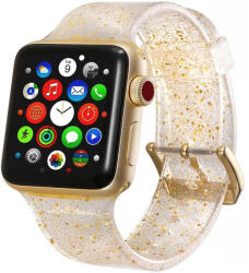 Apple Watch 4-6, SE, SE (2022) (42 / 44 mm) / Watch 7-9 (45 mm) / Watch Ultra 1-2 (49 mm), szilikon pótszíj, állítható, csillámmal díszítve, Xprotector, arany - tok-shop
