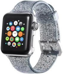 Apple Watch 4-6, SE, SE (2022) (42 / 44 mm) / Watch 7-9 (45 mm) / Watch Ultra 1-2 (49 mm), szilikon pótszíj, állítható, csillámmal díszítve, Xprotector, fekete - tok-shop
