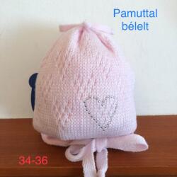 Vastag kötött baba sapka pamut béléssel - Rózsaszín strasszköves szív (34-36 cm fejkörfogat)