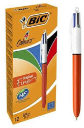 BIC Golyóstoll, 0, 3 mm, nyomógombos, négyszínű, BIC "4 Colours Fine (BC982867) - fapadospatron