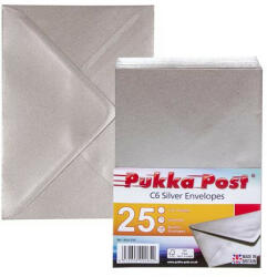 PUKKA PAD Boríték, C6, enyvezett, PUKKA PAD "Silver", ezüst, 25 db/csomag (PUP9065)
