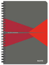 Leitz Spirálfüzet, A5, kockás, 90 lap, laminált karton borító, LEITZ "Office", szürke-piros (E44580025) - fapadospatron