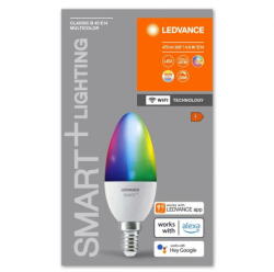 LEDVANCE Bec LED RGB inteligent SMART+ WiFi Candle Multicolour B40, E14, 4.9W (40W), 470 lm, lumina alba si color (2700-6500K), dimabil (000004058075778597)