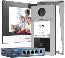 Hikvision DS-KIS604-S Fekete beltérivel, süllyesztve szerelhető kültéri + PoE switch + esővető (DS-KIS604-S-C-F)
