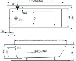M-Acryl Sandra Slim egyenes akril kád 160x70