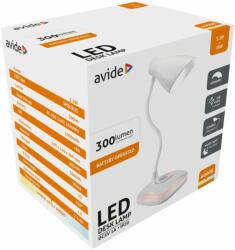 Avide LED Asztali Lámpa, USB csatlakozóval, NW, 4000K (természetes fehér), 3, 2W, IP20, 300 lumen, dimmelhető (A5681)
