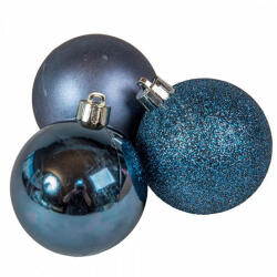  Karácsonyfadísz gömb, éjkék színű, fényes matt és csillámos, 10 db - 6 cm