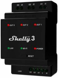 Shelly PRO 3 - három áramkörös WiFi + Ethernet + Bluetooth okosrelé, kapcsolóbemenettel, DIN-sínre szerelhető (3800235268094)