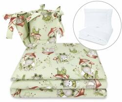 Qmini Lenjerie patut 5 piese, Qmini, Pentru patut 120x60 cm, Cu pilota si perna, Din bumbac certificat Oeko Tex Standard 100, Frogs (6426972023351) - babyneeds Lenjerii de pat bebelusi‎, patura bebelusi