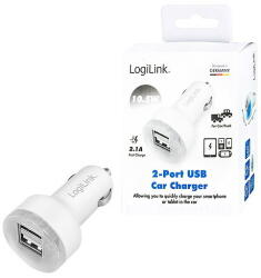 LogiLink USB Car Charger, 2 Port, 10.5W, white (PA0227)