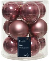 Decoris matt és fényes sötét rózsaszín színű üveg gömbdísz 8 cm-es méretben, 12 db-os csomagban