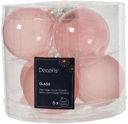Decoris matt és áttetszõ világos rózsaszín színű üveg gömbdísz 6 cm-es méretben, 6 db-os csomagban