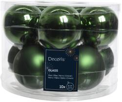 Decoris matt és fényes sötét zöld színű üveg gömbdísz 6 cm-es méretben, 10 db-os csomagban