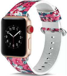Apple Watch 4-6, SE, SE (2022) (42 / 44 mm) / Watch 7-9 (45 mm) / Watch Ultra 1-2 (49 mm), bőr pótszíj, állítható, virág minta, F2, Xprotector, mintás/bordó - tok-shop