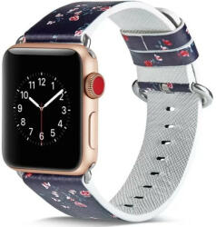 Apple Watch 4-6, SE, SE (2022) (42 / 44 mm) / Watch 7-9 (45 mm) / Watch Ultra 1-2 (49 mm), bőr pótszíj, állítható, virág minta, F17, Xprotector, mintás/sötétkék - tok-shop