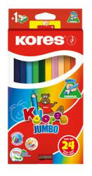 Kores Színes ceruza készlet, háromszögletű, jumbo, KORES "Kolores Jumbo", 24 különböző szín (IK93524) - fapadospatron