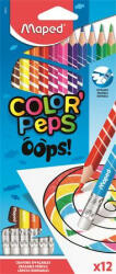 Maped Színes ceruza készlet, háromszögletű, radírozható, MAPED "Color'Peps Oops", 12 különböző szín (IMA832812)