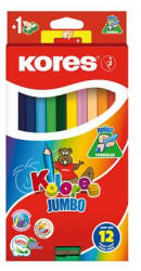 Kores Színes ceruza készlet, háromszögletű, vastag, KORES "Jumbo", 12 különböző szín (IK100712) - fapadospatron