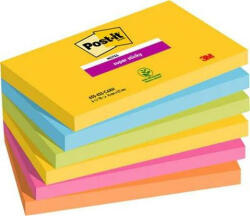 3M Öntapadó jegyzettömb, 76x127 mm, 6x90 lap, 3M POSTIT, "Super Sticky", Carnival (LP6556SSR) - fapadospatron