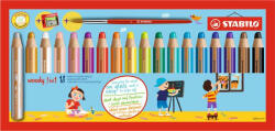STABILO Színes ceruza készlet, kerek, vastag, STABILO "Woody 3 in 1", 18 különböző szín (TST880183)