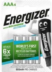 Energizer Tölthető elem, AAA mikro, 4x800 mAh, előtöltött, ENERGIZER "Extreme" 4 db (EAKU11)