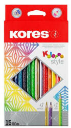 Kores Színes ceruza készlet, háromszögletű, KORES "Kolores Style", 15 különböző szín (IK93310) - fapadospatron