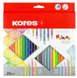 Kores Színes ceruza készlet, háromszögletű, KORES "Kolores Style", 26 különböző szín (IK93320) - fapadospatron