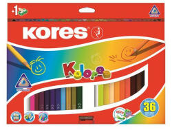 Kores Színes ceruza készlet, háromszögletű, KORES "Triangular", 36 különböző szín (IK100336) - fapadospatron