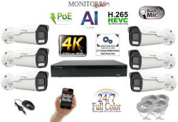 Monitorrs Security - AI IP Park Full Color kamerarendszer 6 kamerával 8 Mpix Wt - 6025K6
