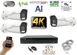 Monitorrs Security - AI IP Park Full Color kamerarendszer 3 kamerával 8 Mpix Wt - 6025K3