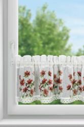 EUROFIRANY Isa piros virágos vitrázs függöny etaminból Fehér 30x150 cm